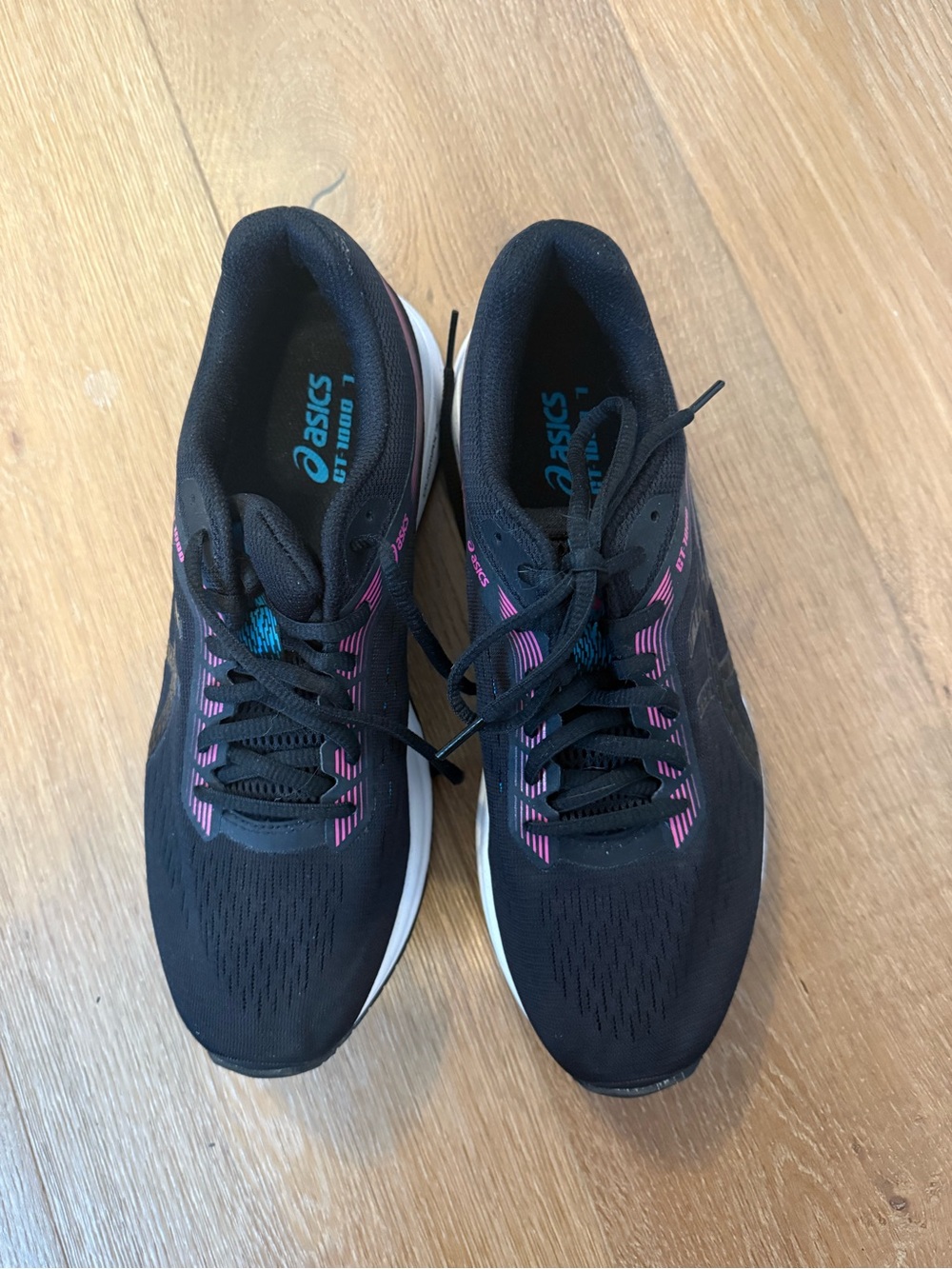 ASICS GT1000 gel Black Women's Athletic Shoes with Pink and Blue Accents
